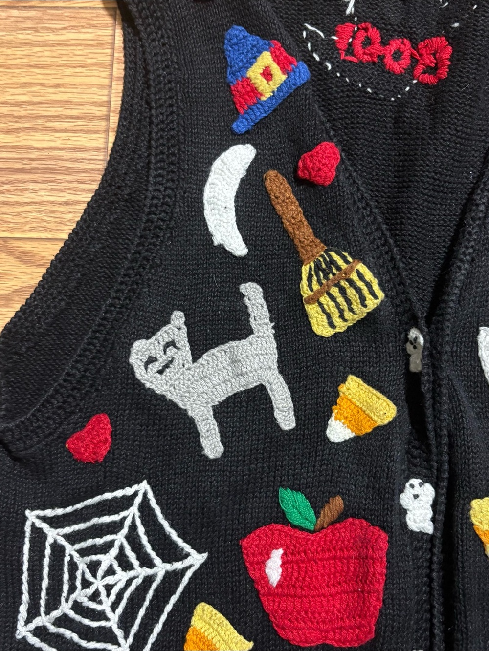 Vintage 90s Eagle’s Eye Knit Halloween Fall Sweater Vest Women’s Large Teacher - Picture 6 of 13